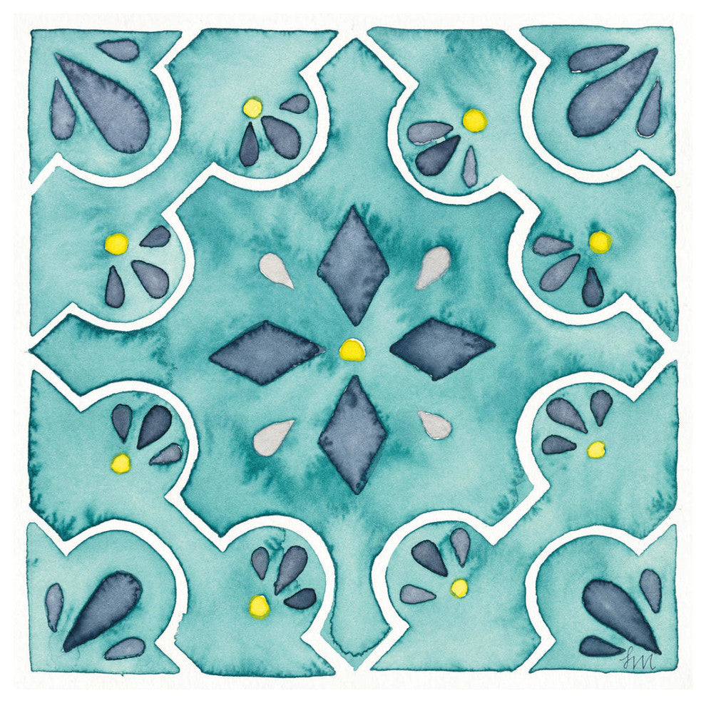 "Garden Getaway Tile II Teal" Digital Paper Print by Laura Marshall, 32"x32"