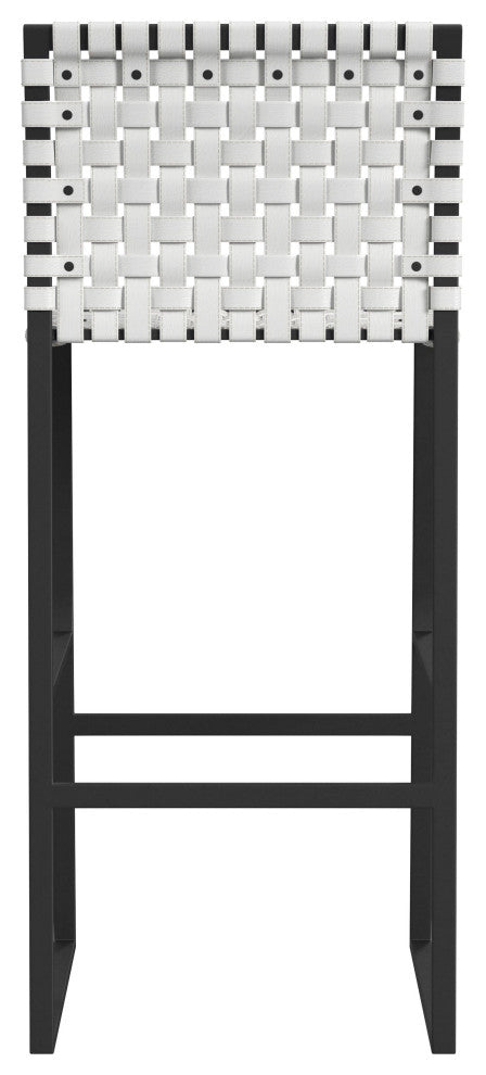 Urban Woven Genuine Leather Rectangular  28" Barstool, White