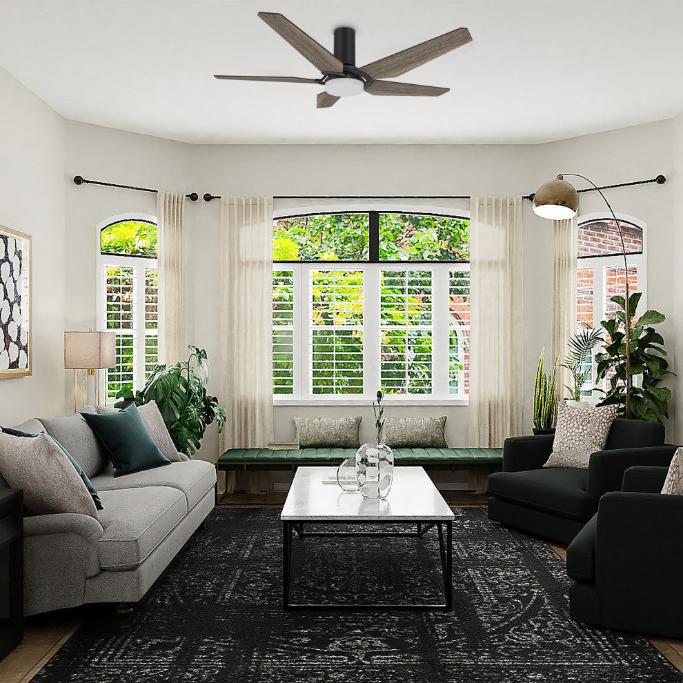 CARRO Smart Voice Control Ceiling Fan with Dimmable LED Light and Remote, Walnut, 52" Flush