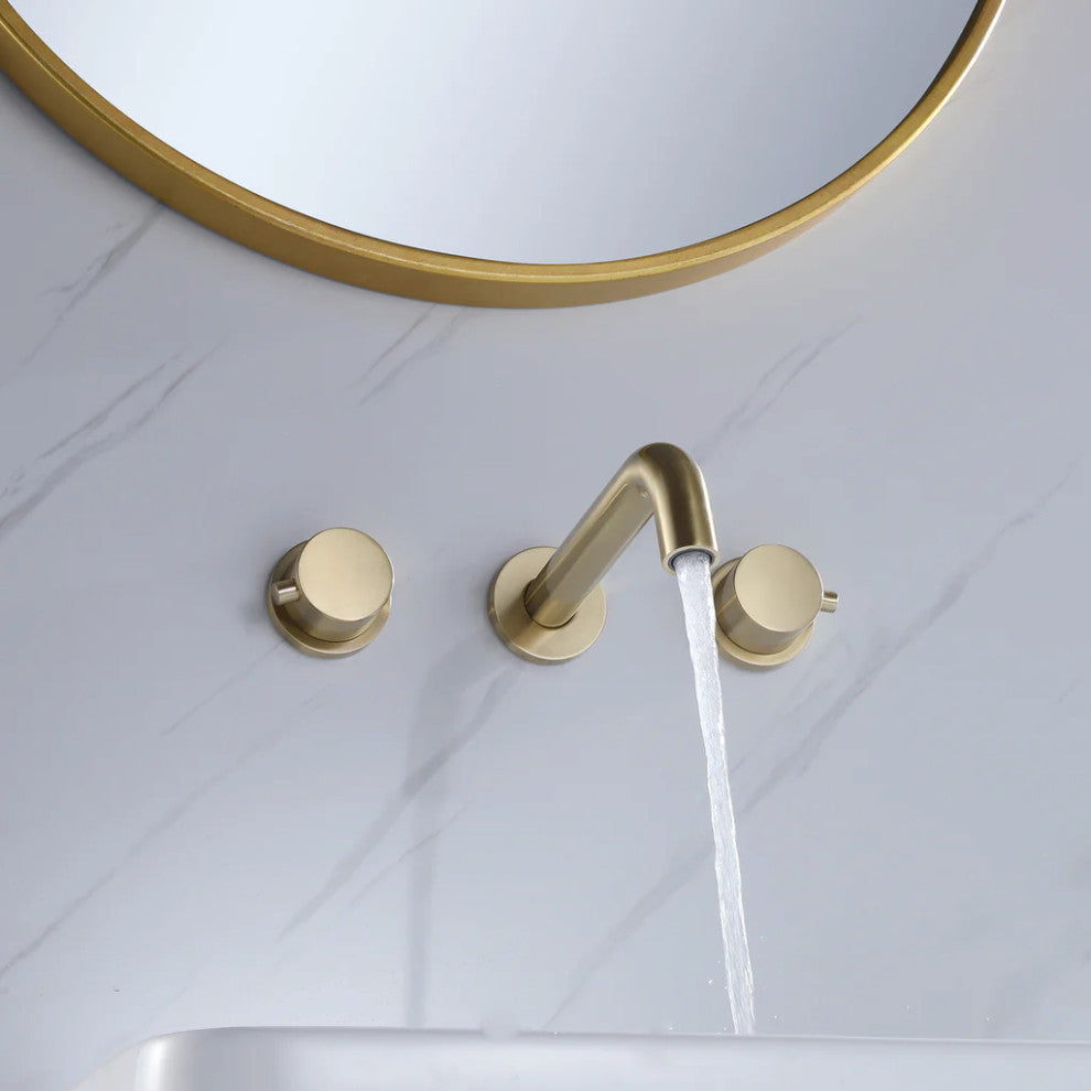 Solid Brass Wall Mount 2 Handle Bathroom Sink Faucet
