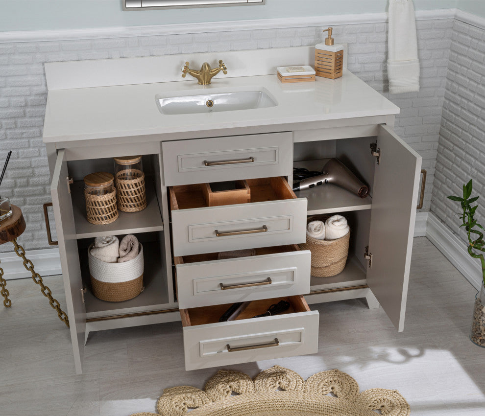 Albia Collection 48" Bathroom Vanity With Sink, Mirror, Countertop, Gray
