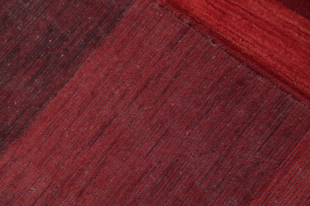 Gabbeh Striped Pattern Hand-Knotted Indian Oriental Rug, Red, 9'11"X8'2"