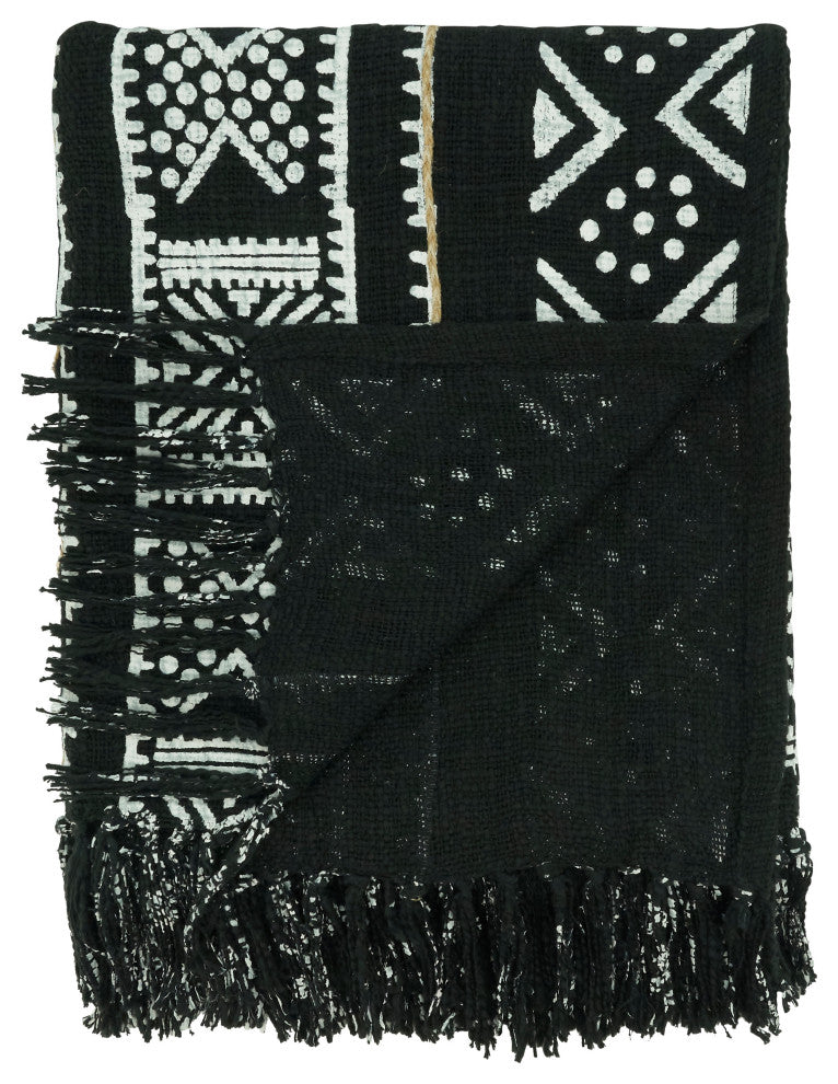 Mudcloth Design Throw, Black, 50"x60"