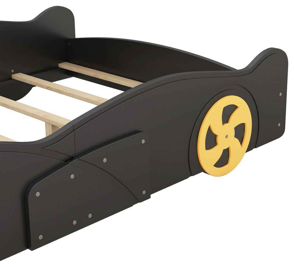 Gewnee Full Size Race Car-Shaped Platform Bed with Wheels and Storage