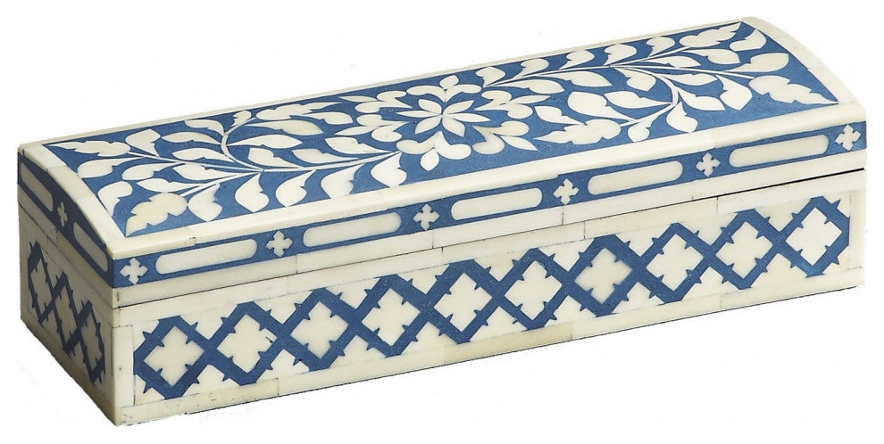 12" Ivory and Blue Bone Inlay Storage Box