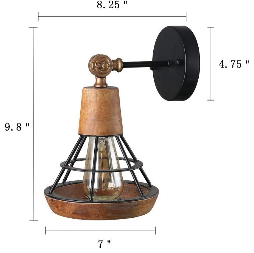 Vintage Wood Wall Sconce Industrial Cage Wall Light Fixture