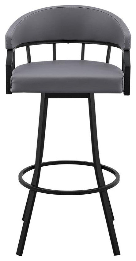 Palmdale 30 Swivel Slate Grey Faux Leather and Black Metal Bar Stool