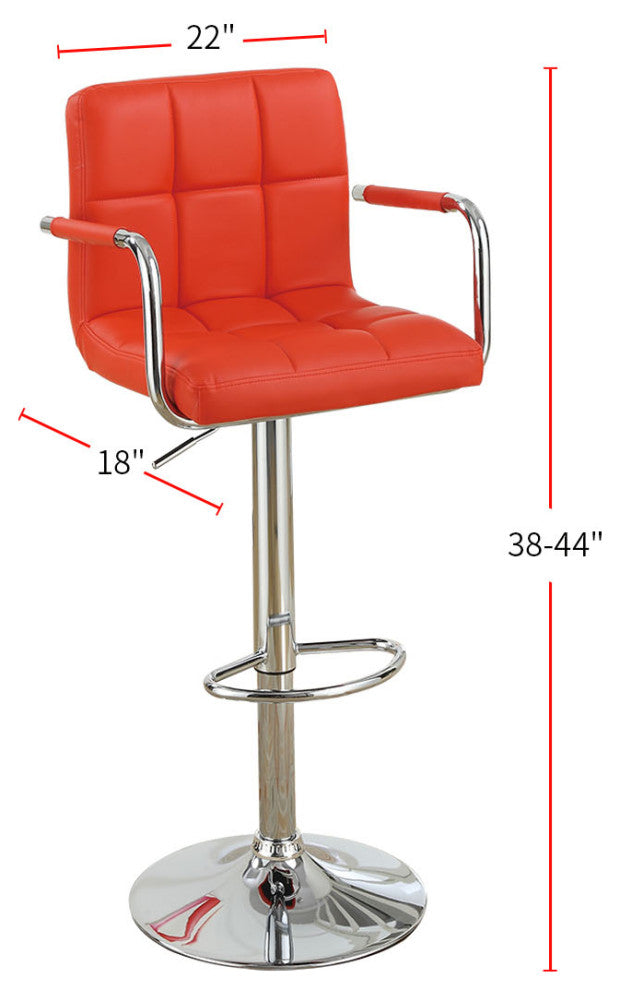 Faux Leather Swivel Hydraulic Bar Stool w/Arms, Set of 2, Red