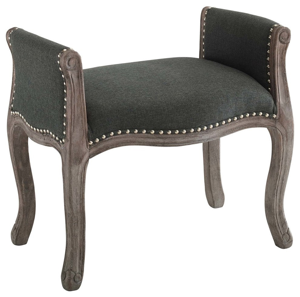 Avail Vintage French Upholstered Fabric Bench, Gray