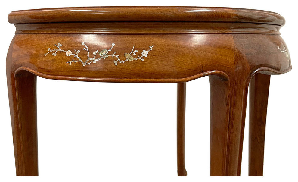 Consigned 20th Century Chinese Rosewood Half Moon Table w/Mother of Pearl inlay