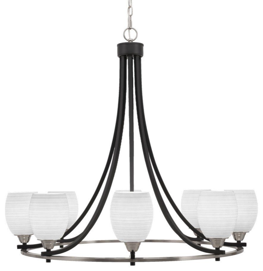 Paramount 8-Light Chandelier, Matte Black & Brushed Nickel, 5" White Matrix