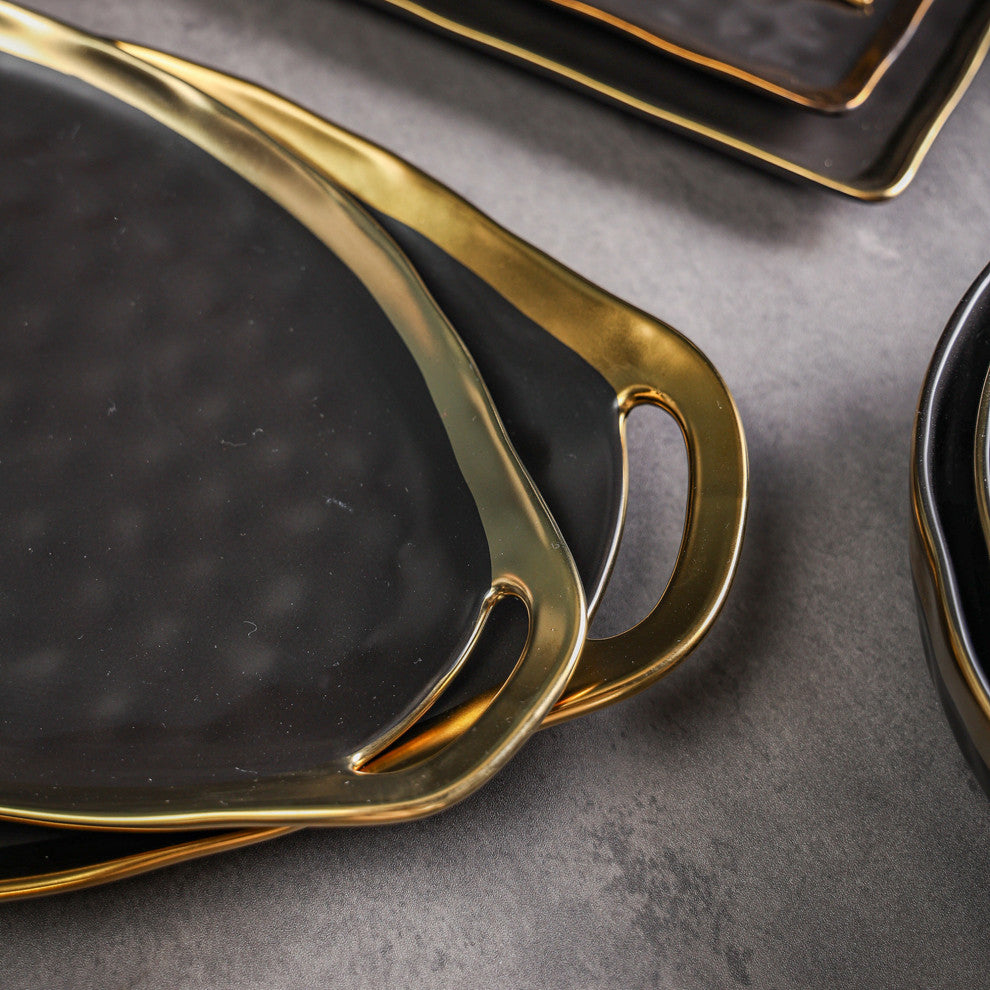 2-Piece Stone Lain Florian Porcelain Serving Plate Set, Black