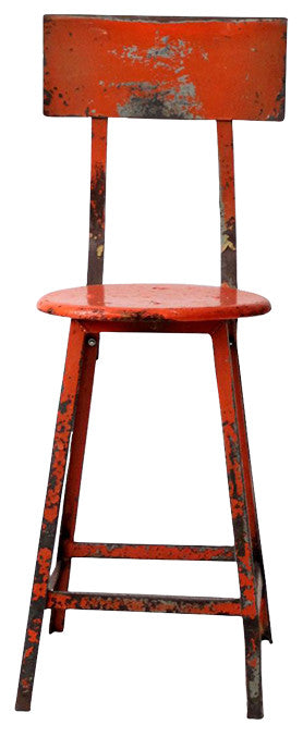 Consigned, Vintage Orange Industrial Stool