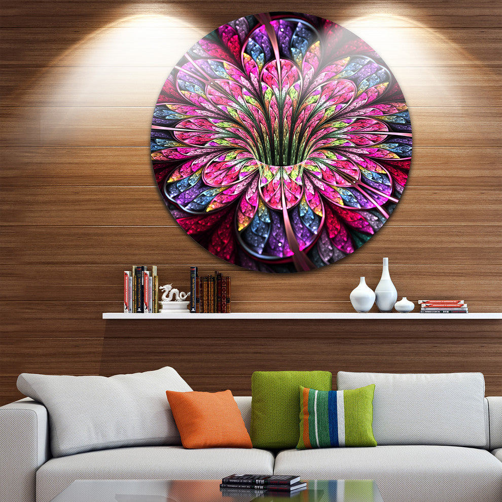 Pink Blue Colorful Flower, Floral Digital Art Disc Metal Wall Art, 11"