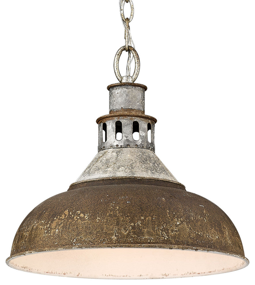 Kinsley Large Pendant, Aged Galvanized Steel With Antique Rust Shade