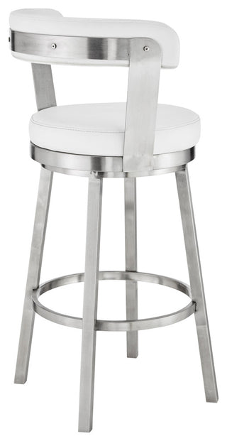 Bryant Swivel Stool, Brushed Stainless Steel/White, Bar Height