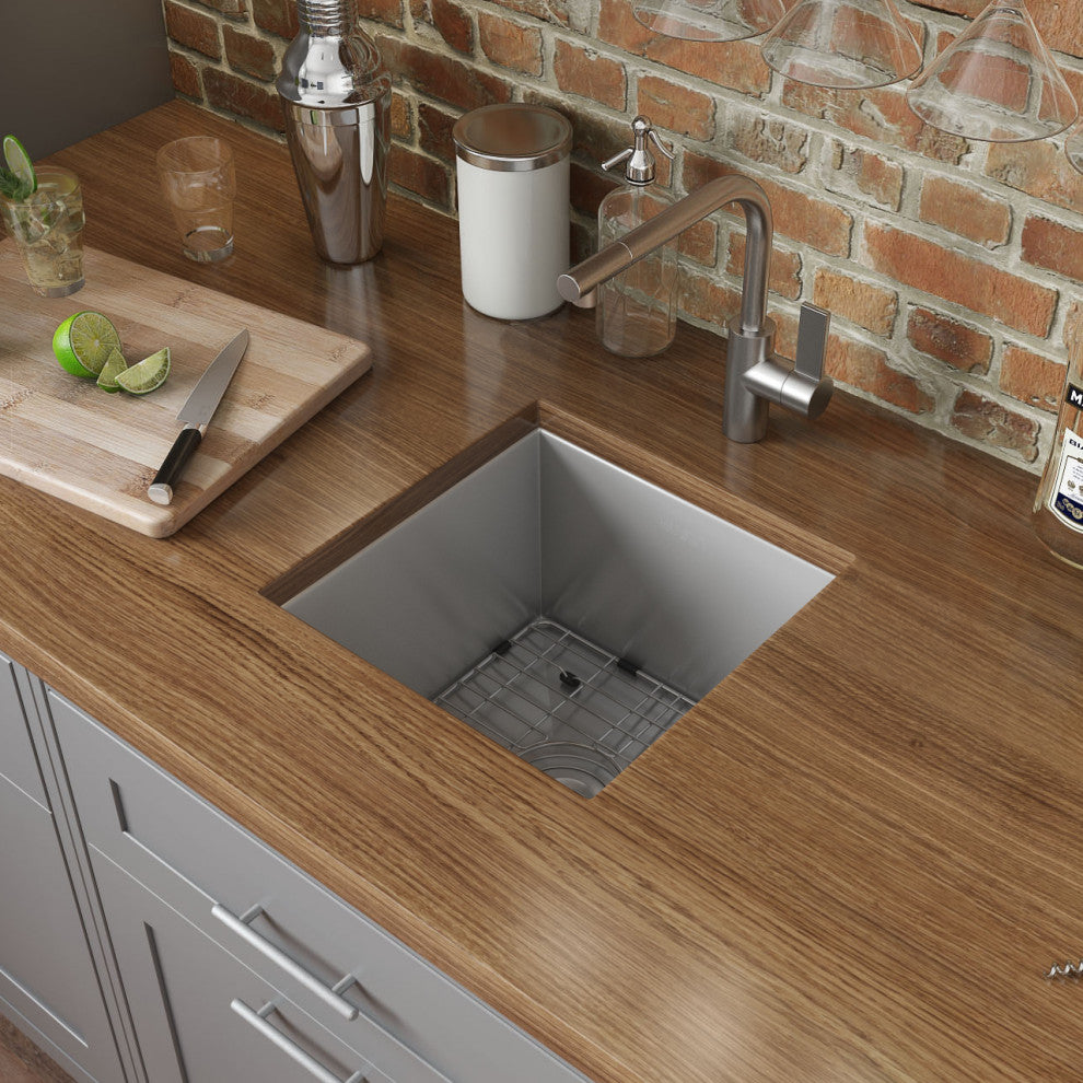 Ruvati RVH7115 15x15" 16 Gauge Zero Raduis Bar Prep Square Kitchen Sink