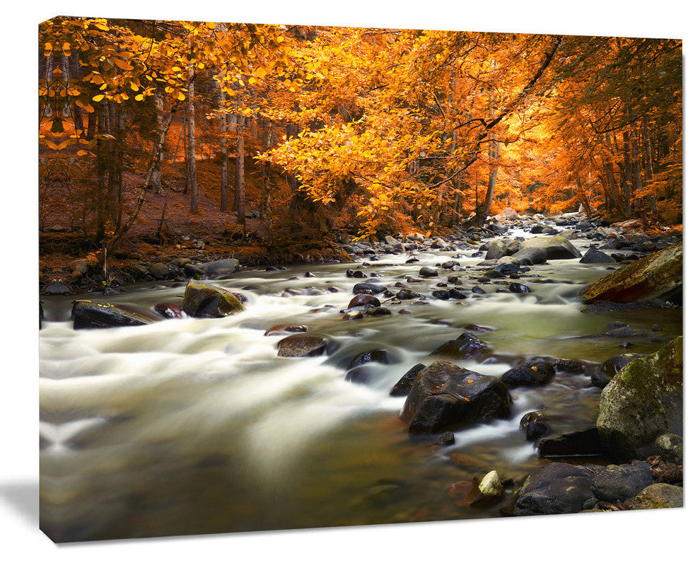 Autumn Terrai With Trees and River, Landscape Canvas Art Print, 40"x30"