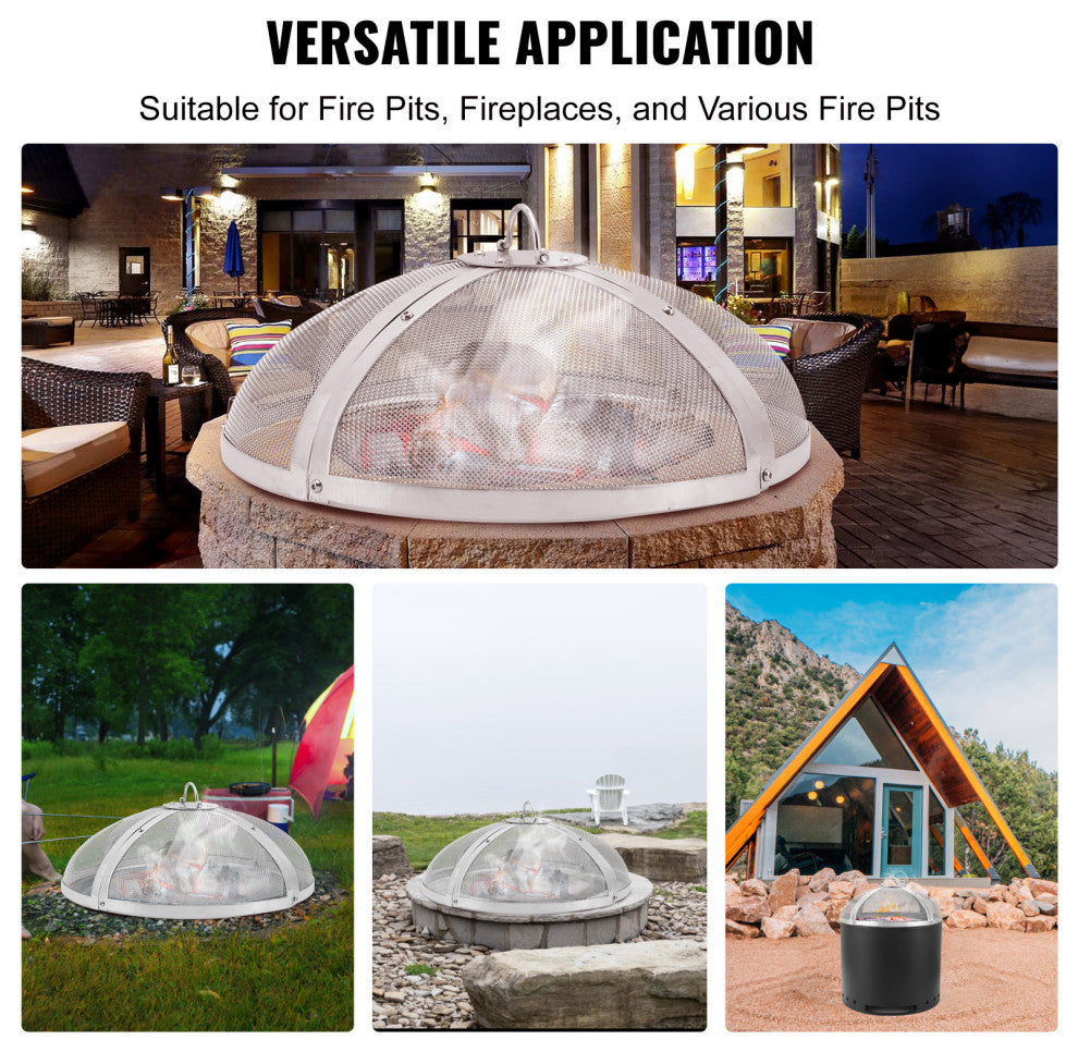 VEVOR 27" Round Firepit Spark Screen Cover Lid Stainless Steel Wood Burning