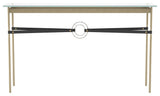 Equus Console Table, Soft Gold Finish - Sterling Accents - Black Leather Strap