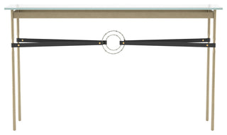 Equus Console Table, Soft Gold Finish - Sterling Accents - Black Leather Strap