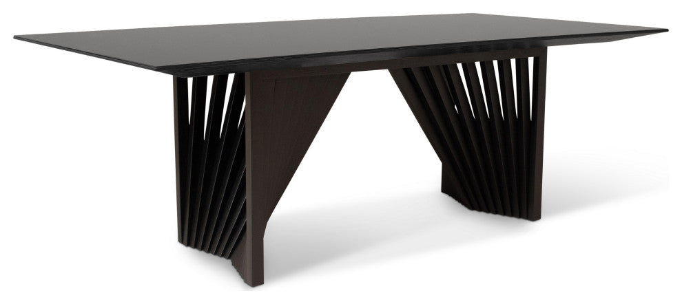 Modern Brazilian, Laguna, Glass Top Dining Table, Ebano/Black