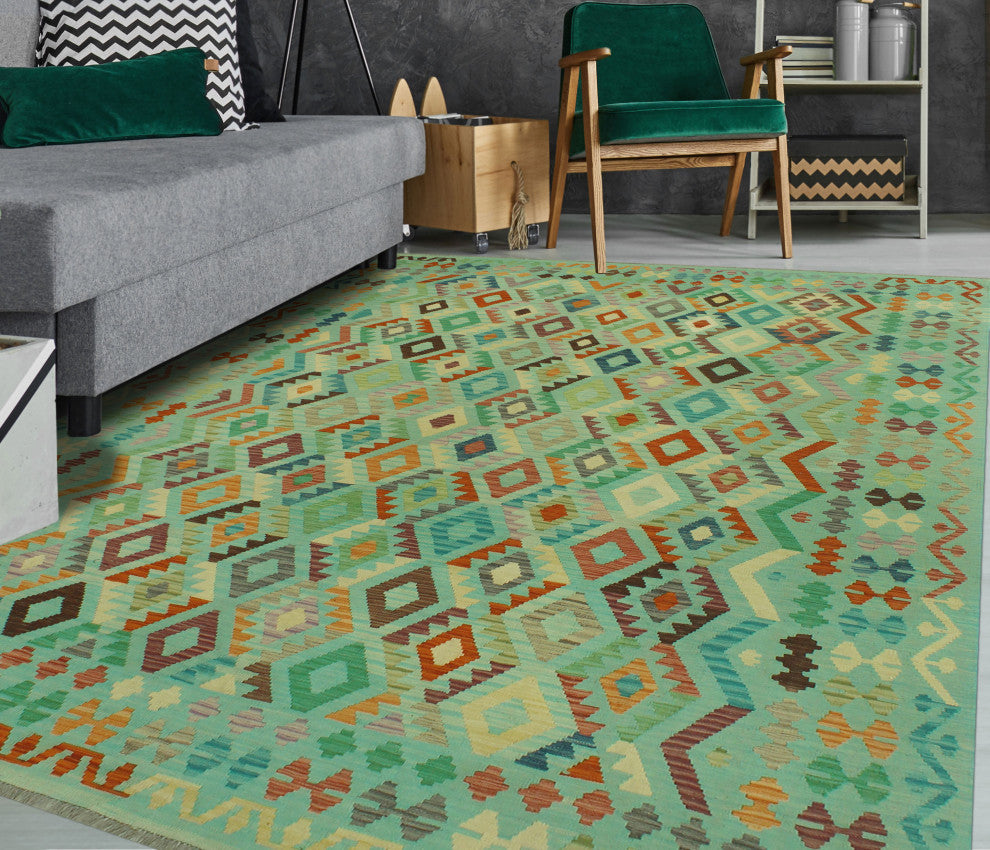 Sangat Kilim Lucia Light green/Rust Rug, 8'3x11'1