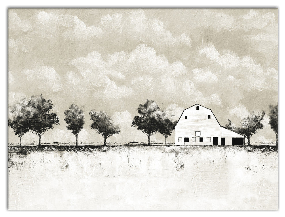 BW Barn Landscape 40x30 Canvas Wall Art