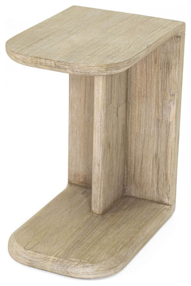 Haru C-Shaped Acacia Side Table, Beige
