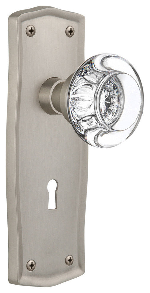 Prairie Plate With Keyhole Passage Round Clear Crystal Knob, Satin Nickel