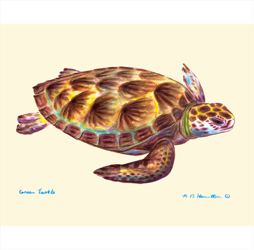 Betsy Drake Green Sea Turtle Outdoor Wall Hanging 24x30