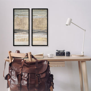 Abstract Earth Soil Textured Brown Grey Collage, 2pc, each 10 x 24