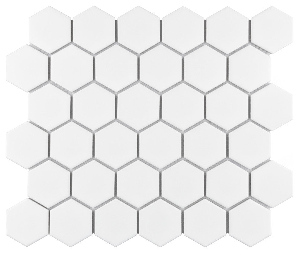 Metro 2" Hex Matte White Porcelain Floor and Wall Tile