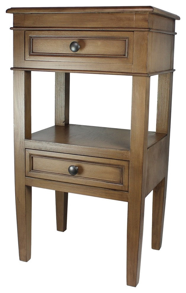 Urban Designs Erika 2-Drawer Middle Shelf Wooden Accent Side Table, Brown