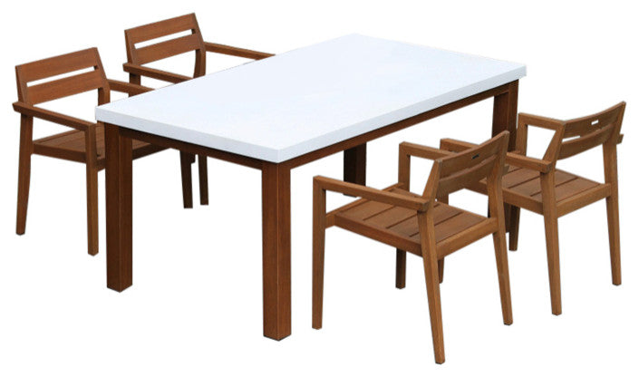 5-Piece Eucalyptus and Ivory Composite Dining Set With Stacking Chairs