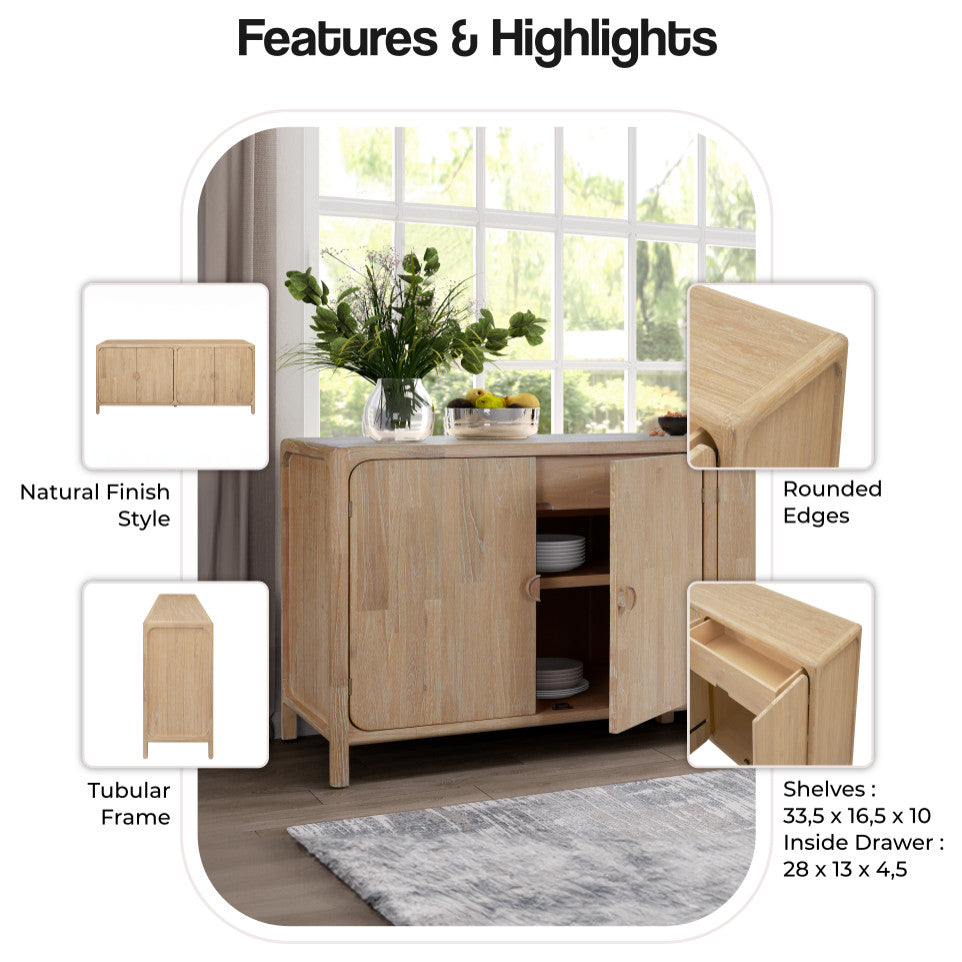 Hansville Sideboard 4 Doors With 2 Inner Drawers, Natural Whitewash