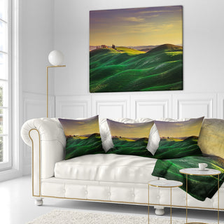 Green Rolling Hils in Crete Senesi Landscape Printed Throw Pillow, 18"x18"
