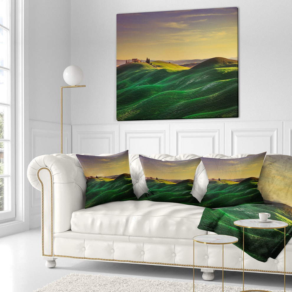Green Rolling Hils in Crete Senesi Landscape Printed Throw Pillow, 18"x18"