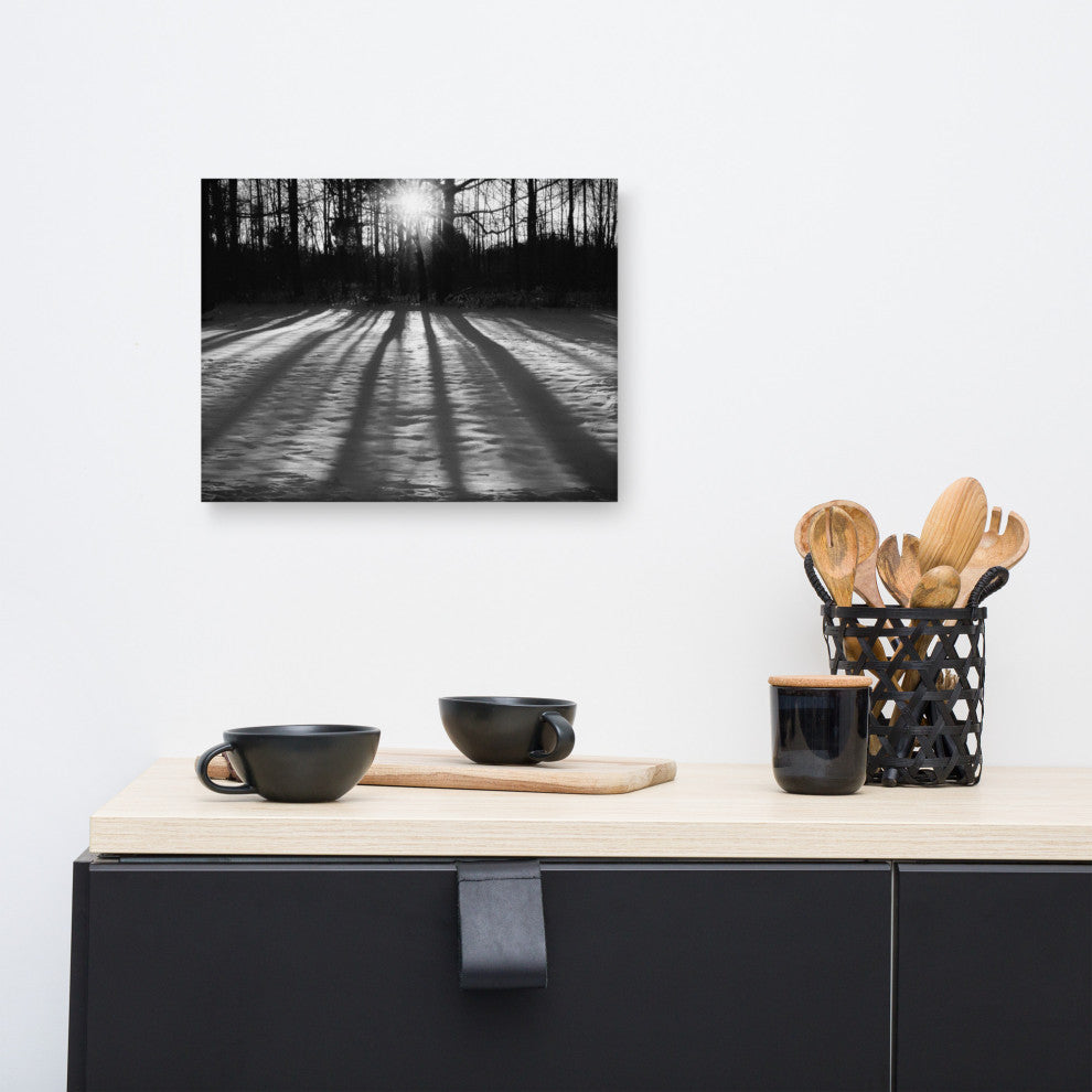 Primitive Wall Decor: Black & White Canvas Photo Print Winter Shadows, 12" X 16"