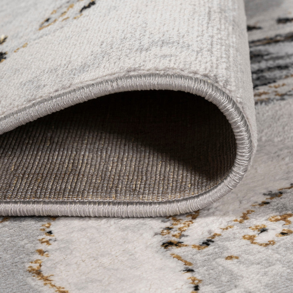 Swirl Marbled Abstract Area Rug, Gray/Black, 3 X 5