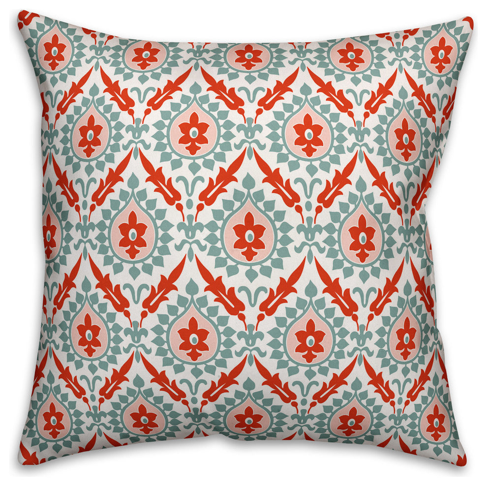 Ikat, Blue and Red Throw Pillow, 18"x18"
