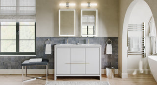 Esconde Bath Vanity, High Gloss White, 48", Double Sink, Freestanding