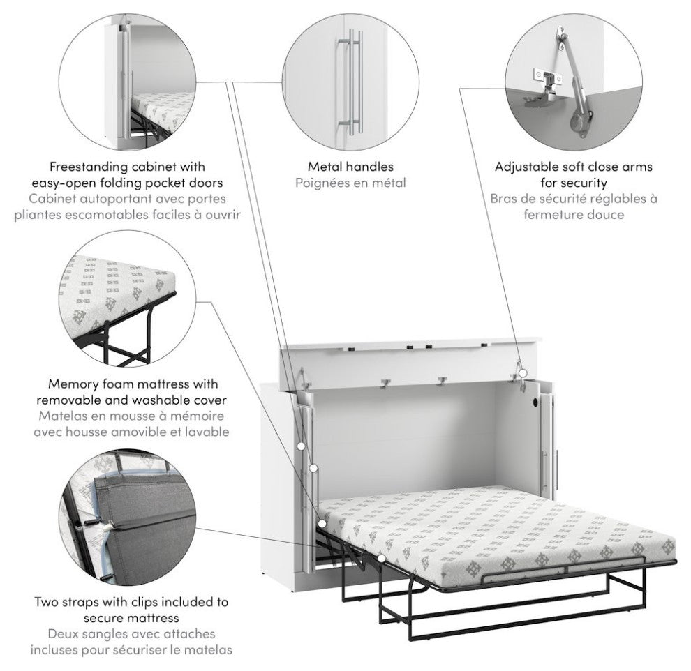 75W Queen Cabinet Bed with Mattress in White