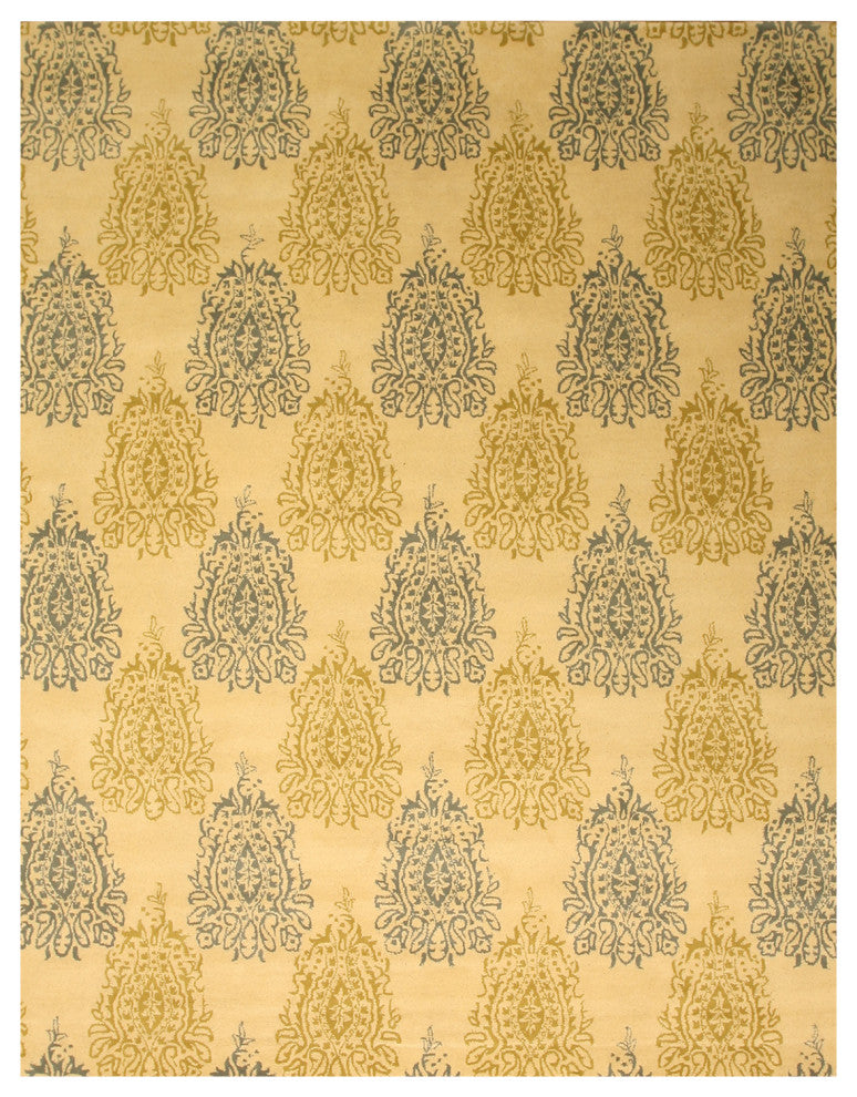 Hand-Tufted Wool Ivory Transitional Abstract Royal Paisley Rug, 7'9 X 9'9