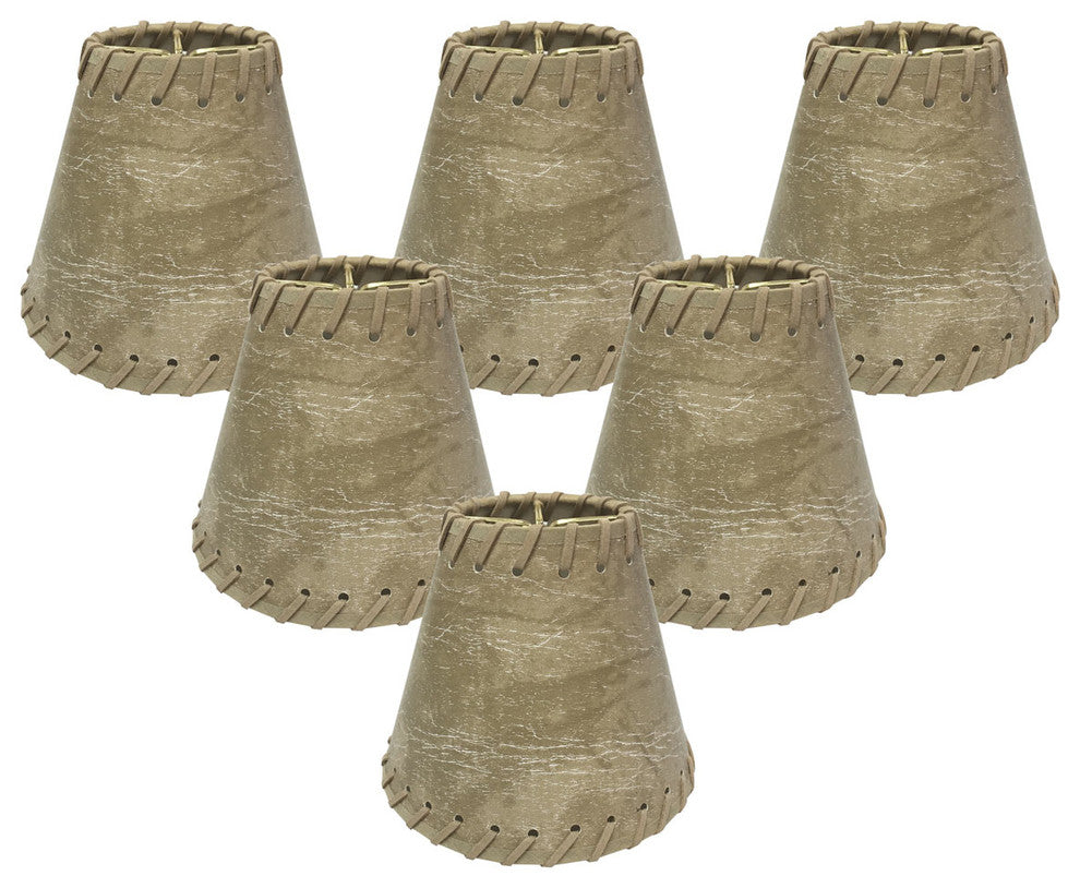 6" Faux 2-Tone Leather Light Brown Chandelier Lamp Shade, Set of 6