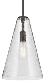 Everly 15.25" 1-Light Cone Pendant With Clear Seeded Glass, Olde Bronze