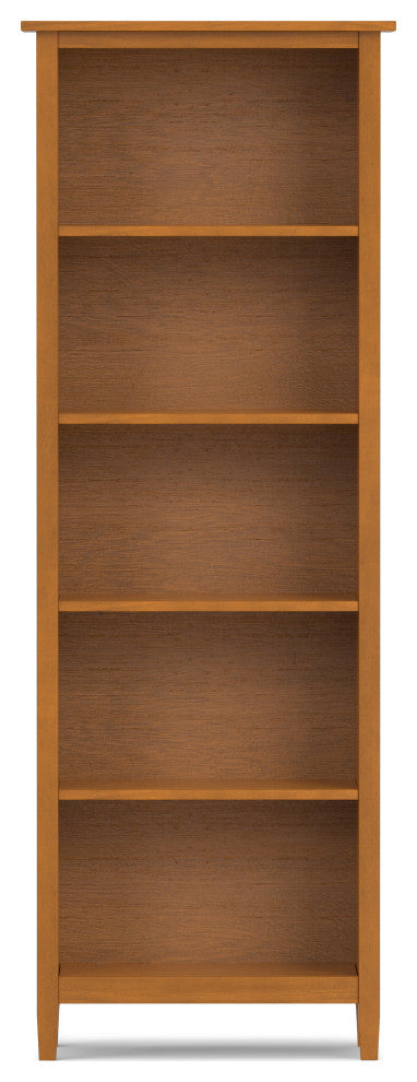 Warm Shaker Solid Wood 5 Shelf Bookcase, Light Golden Brown