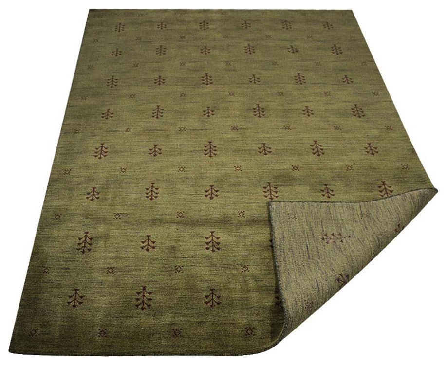 HAND KNOTTED LOOM WOOL ECO-FRIENDLY AREA RUGS  - Green Brown,Contemporary