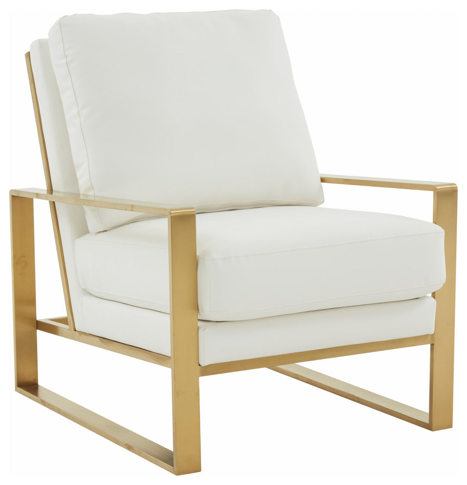 LeisureMod Jefferson Faux Leather Accent Armchair With Gold Frame, White
