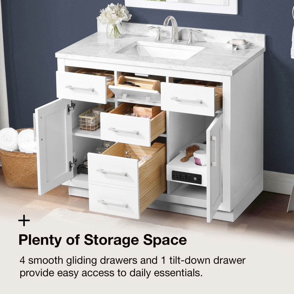 The Hudson Bathroom Vanity, White, 42", Single Sink, Freestanding